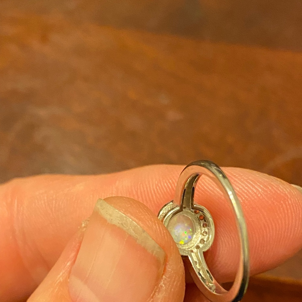 Silver ring with CZs and faux opal. - Picture 4 of 15